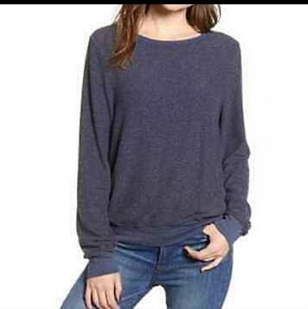 Wildfox Navy Blue Heathered Baggy Beach Crew Neck Sweatshirt Size Medium NWT